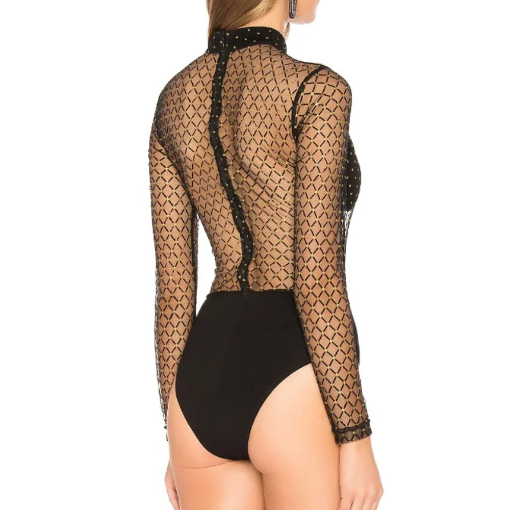 NWOT by the way Callie Dotted Mesh Bodysuit in gold multi size small